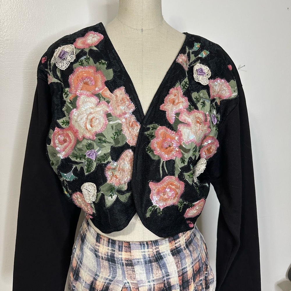 Floral Embroidered Black Cardigan